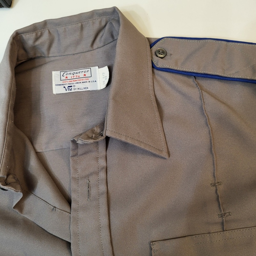 Vintage Conqueror 1776 Gray Uniform Shirt Mens 16.5 x 34 USA Made Patches Gray - Picture 12 of 12